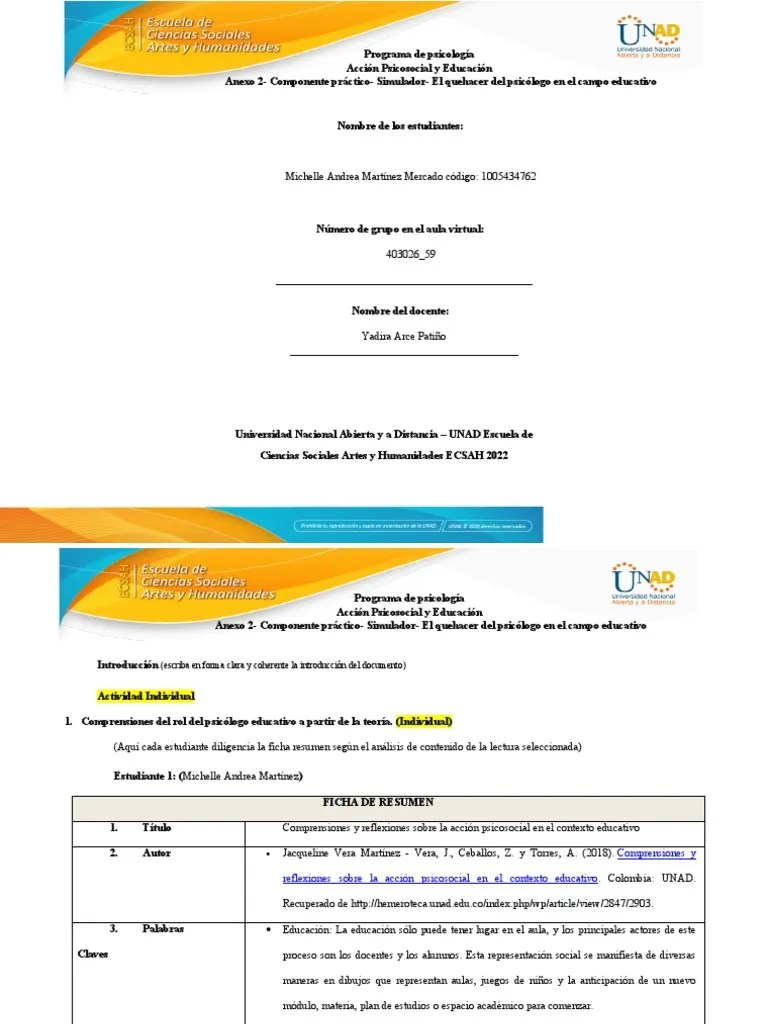 Anexo 2 - Componente Práctico - Simulador - El Quehacer Del Psicólogo En El Campo Educativo ...