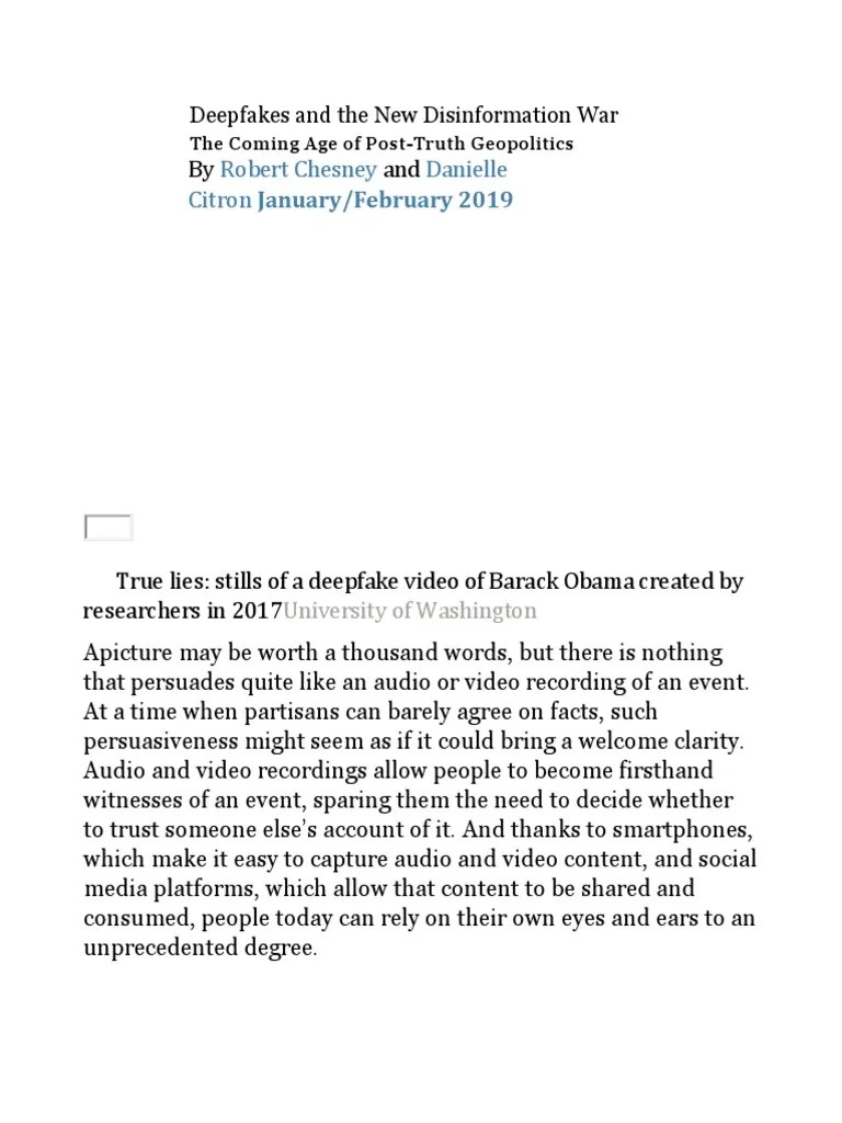 Deepfakes And The New Disinformation War | PDF | Social Media | Popular ...