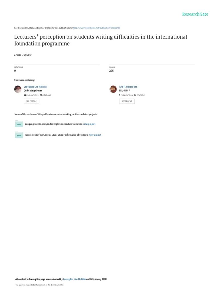 Lecturers' Perception On Students Writing Difficulties In The ...