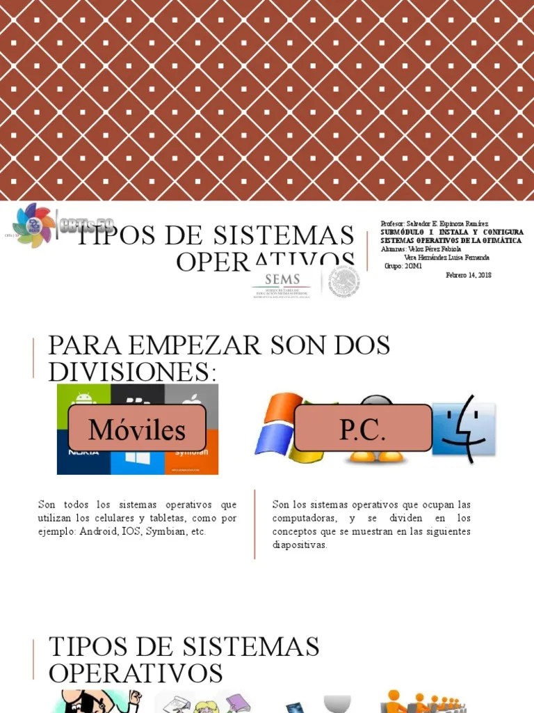 Tipos De Sistemas Operativos | PDF | Usuario (informática) | Computación Distribuída