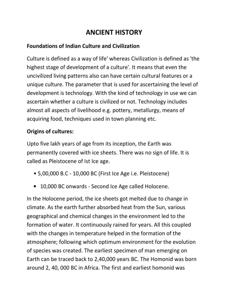 Ancient History | PDF | Vedas | Paleolithic