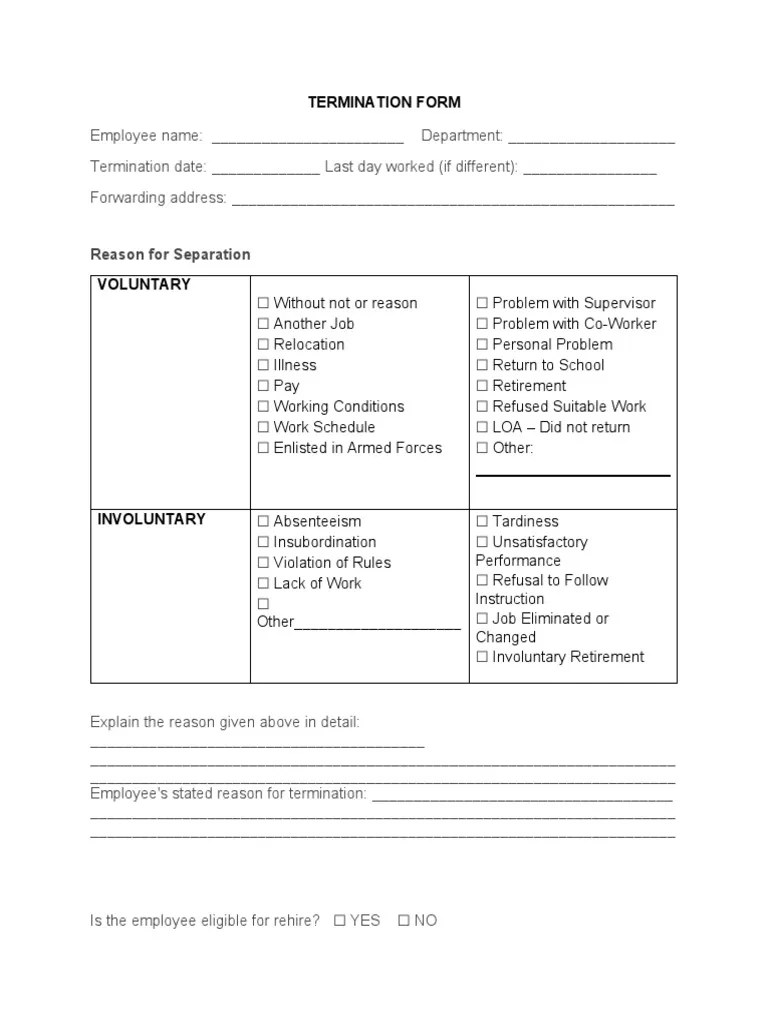Termination Form | PDF | Employee Relations | Labor