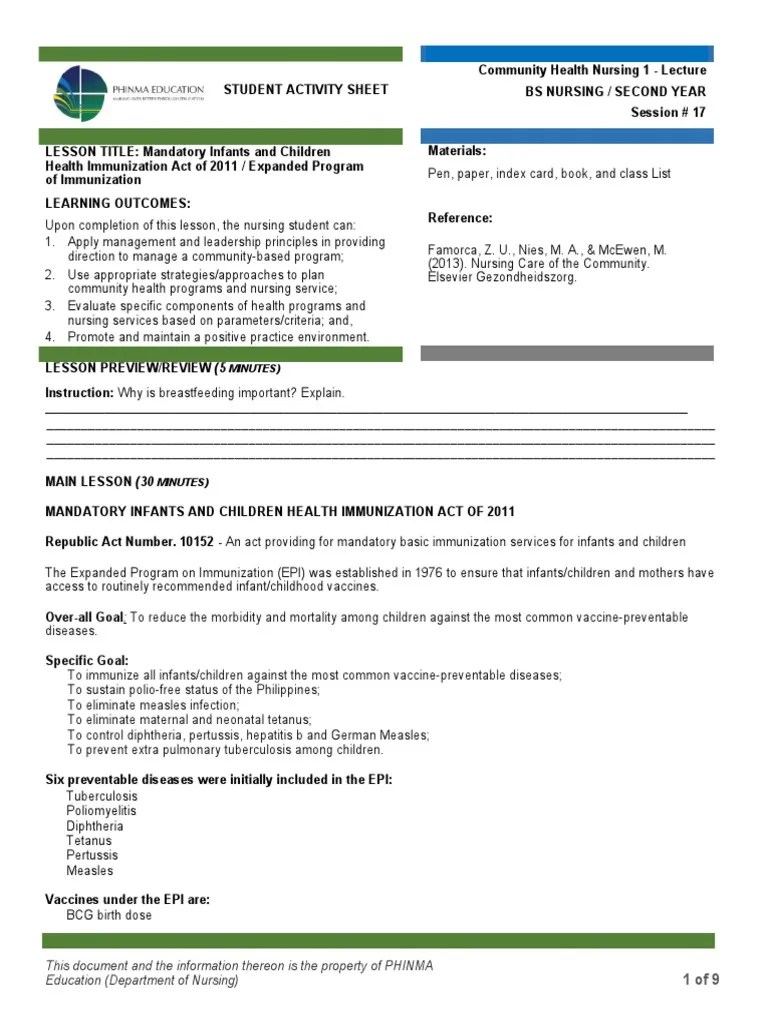 CHN1 Lec Session #17 SAS | PDF | Medical Humanities | Health Care