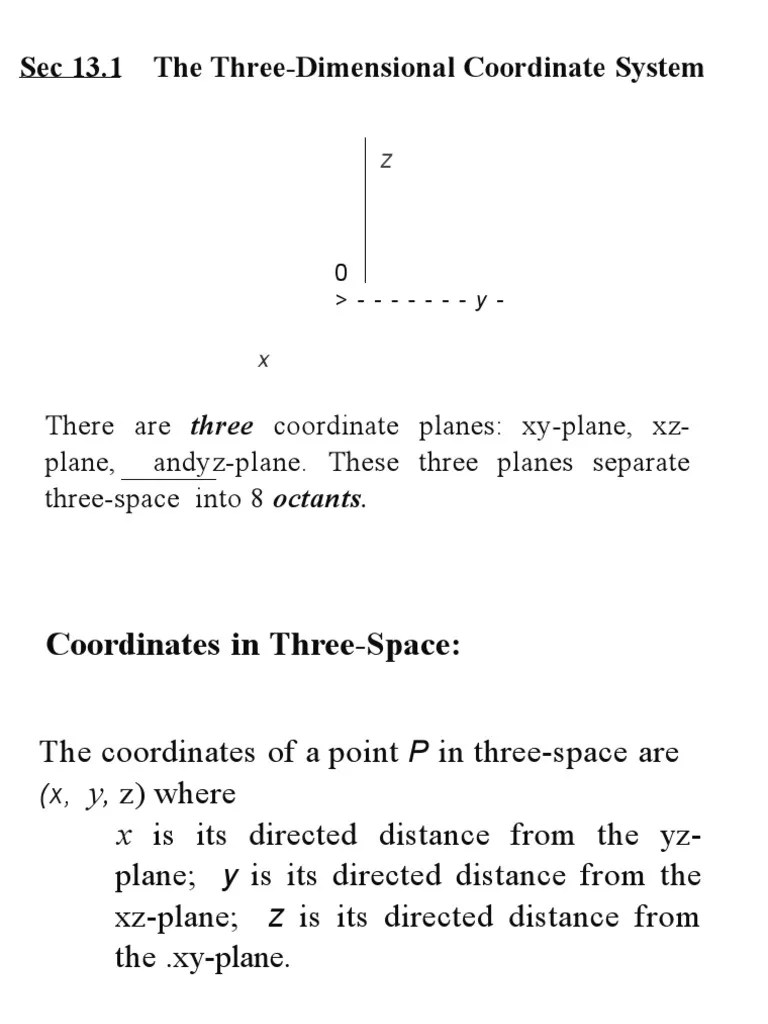 The Three-Dimensional Coordinate System PDF | PDF | Euclidean Vector | Mathematics