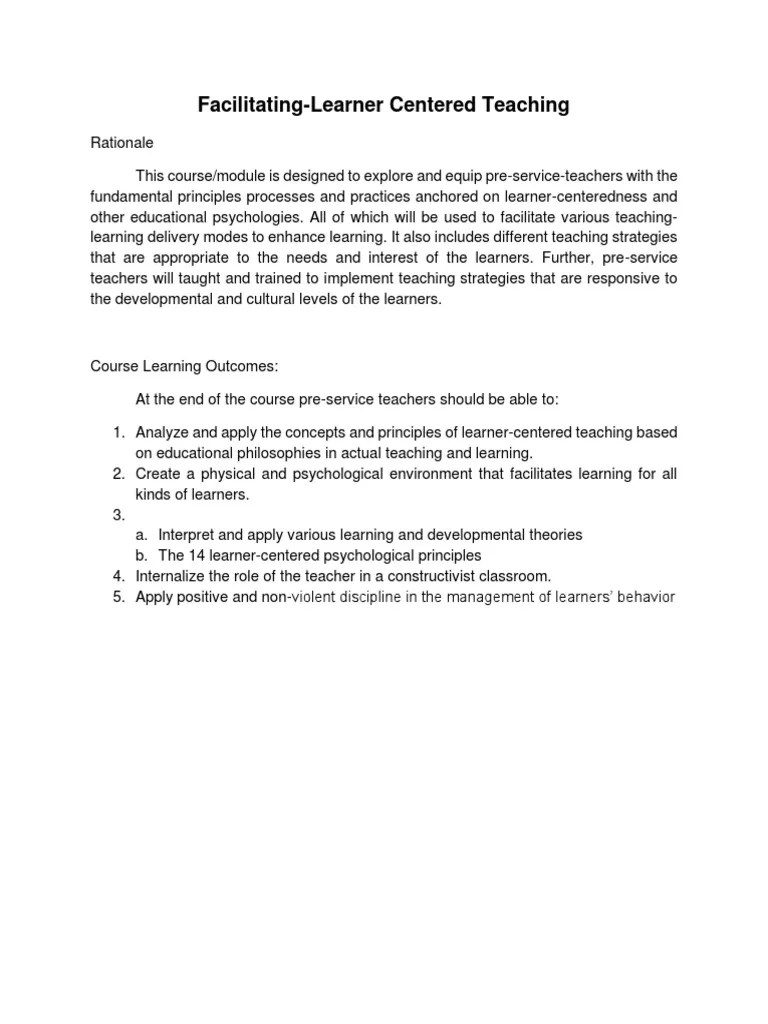 Facilitating Leaner Centered Teaching | PDF | Constructivism ...