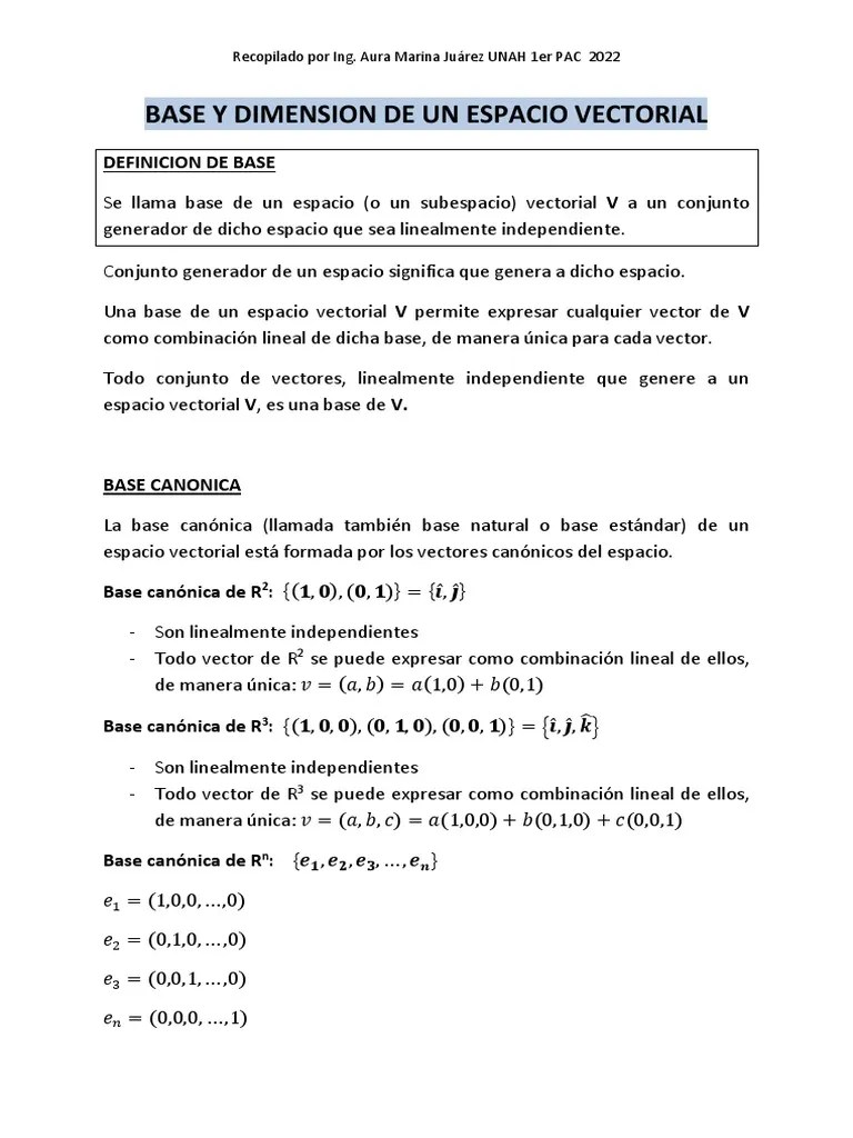 6-Base Y Dimension De Un Espacio Vectorial | Descargar Gratis PDF | Base (álgebra Lineal ...