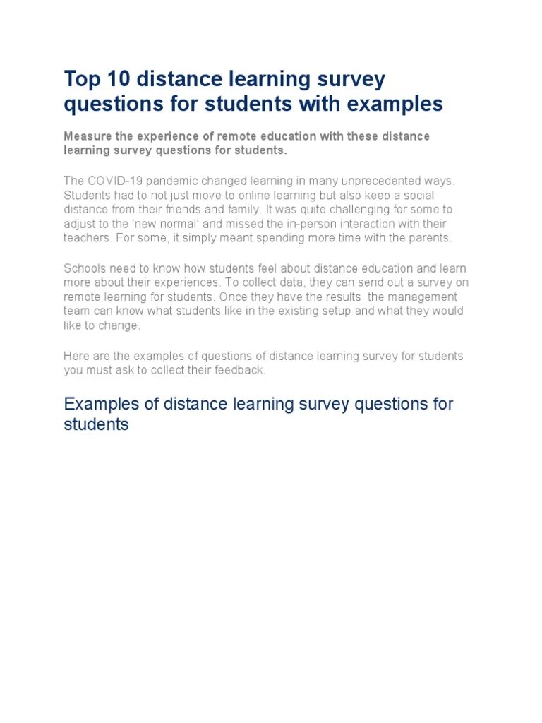 Top 10 Distance Learning Survey Questions For Students With Examples | PDF | Survey Methodology ...