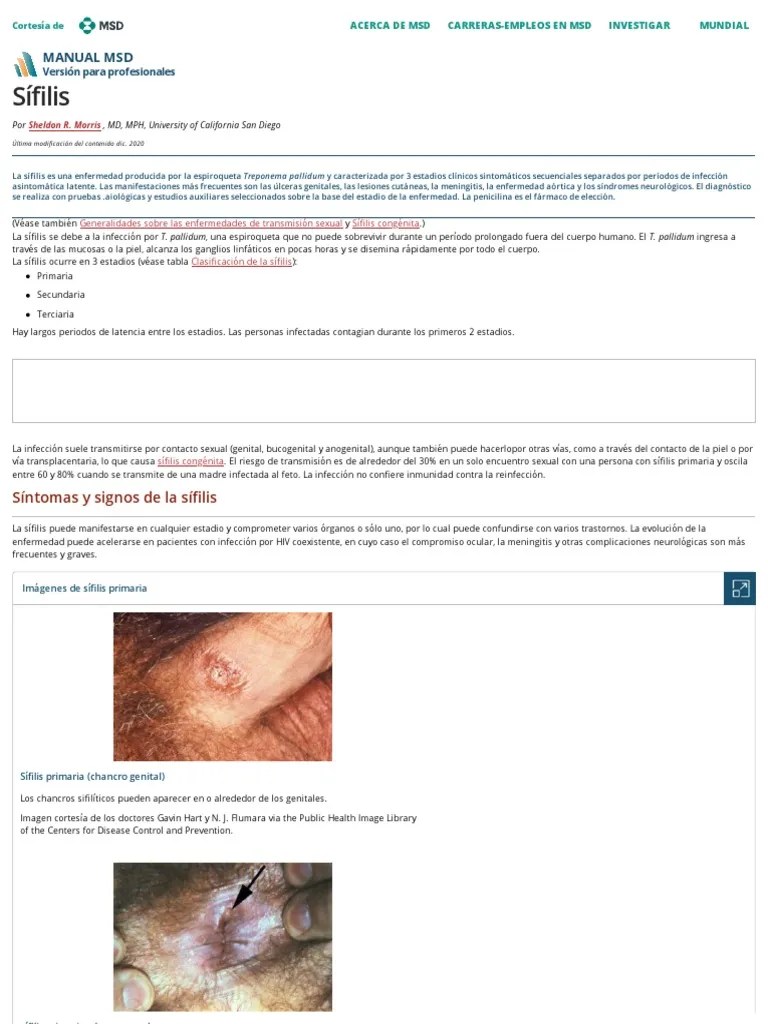 Sífilis - Enfermedades Infecciosas - Manual MSD Versión Para Profesionales | PDF | Penicilina ...