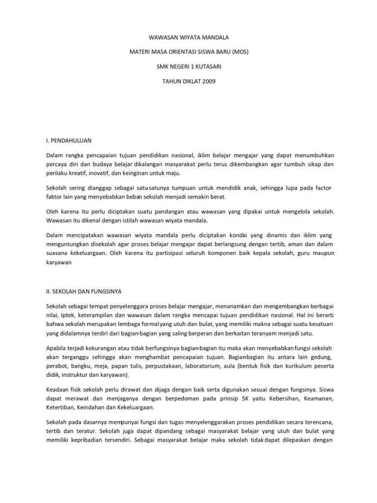Wawasan Wiyata Mandala Materi Masa Orientasi Siswa Baru Sebutkan 4 contoh perilaku yang sesuai dengan nilai-nilai pancasila dalam pergaulan Tolong jawab cepatt.