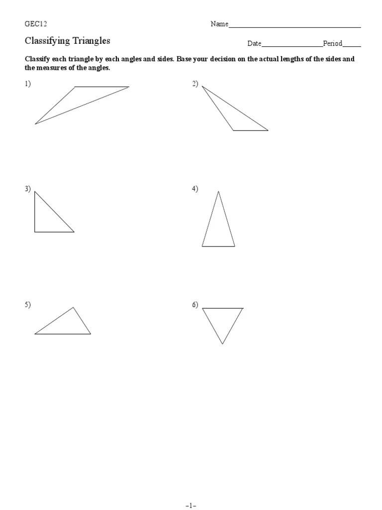 Classifying Triangles - Activity | PDF | Triangle | Polytopes