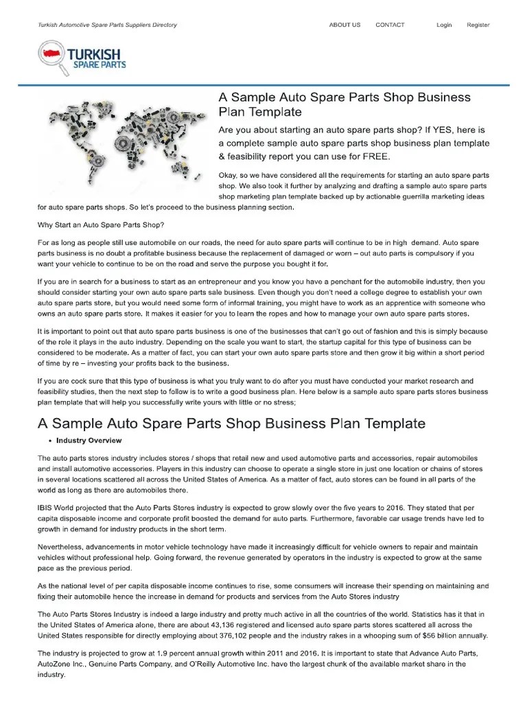 A Sample Auto Spare Parts Shop Business Plan Template | PDF