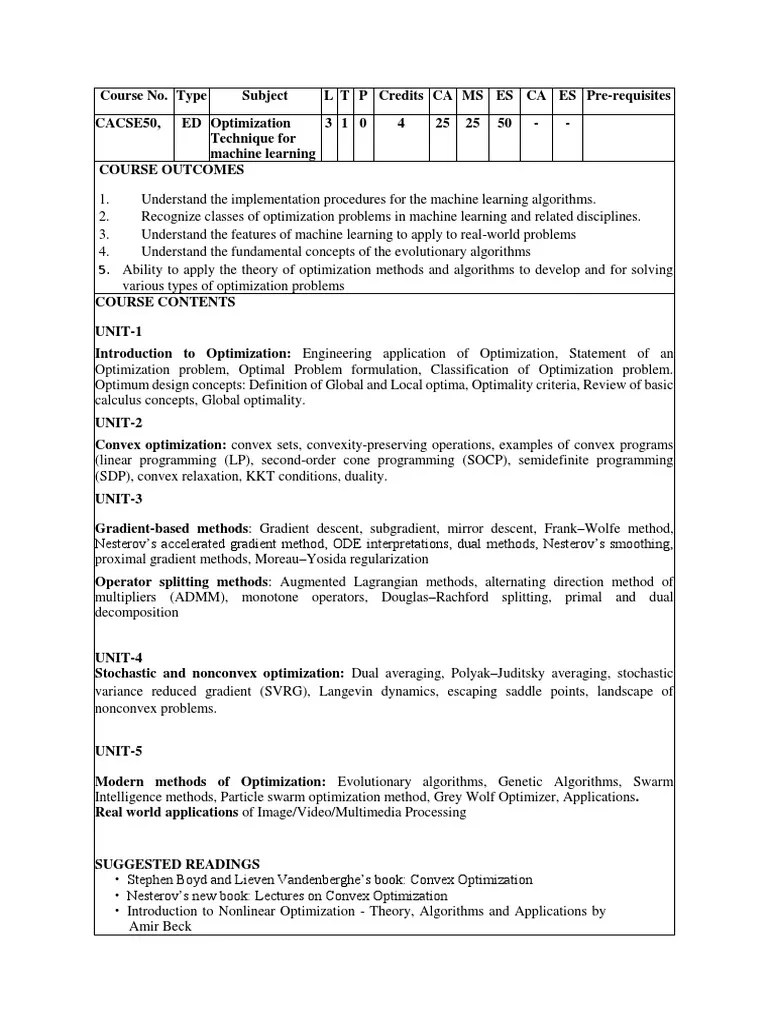 SYLLABUS | PDF | Mathematical Optimization | Machine Learning