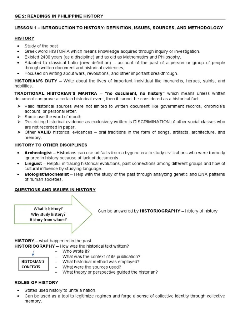 GE 2 RPH Lesson 1 - Introduction To History | PDF | Primary Sources ...