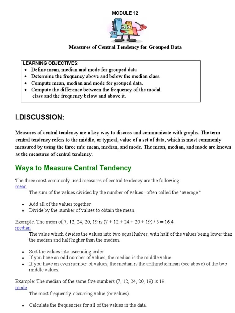 MODULE 12 (Measures Of Central Tendency Fof Grouped Data) | PDF