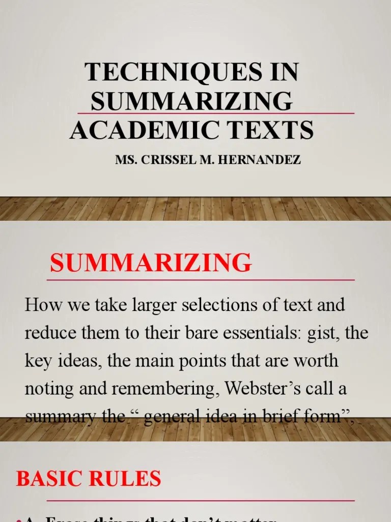 Techniques In Summarizing Academic Texts | PDF