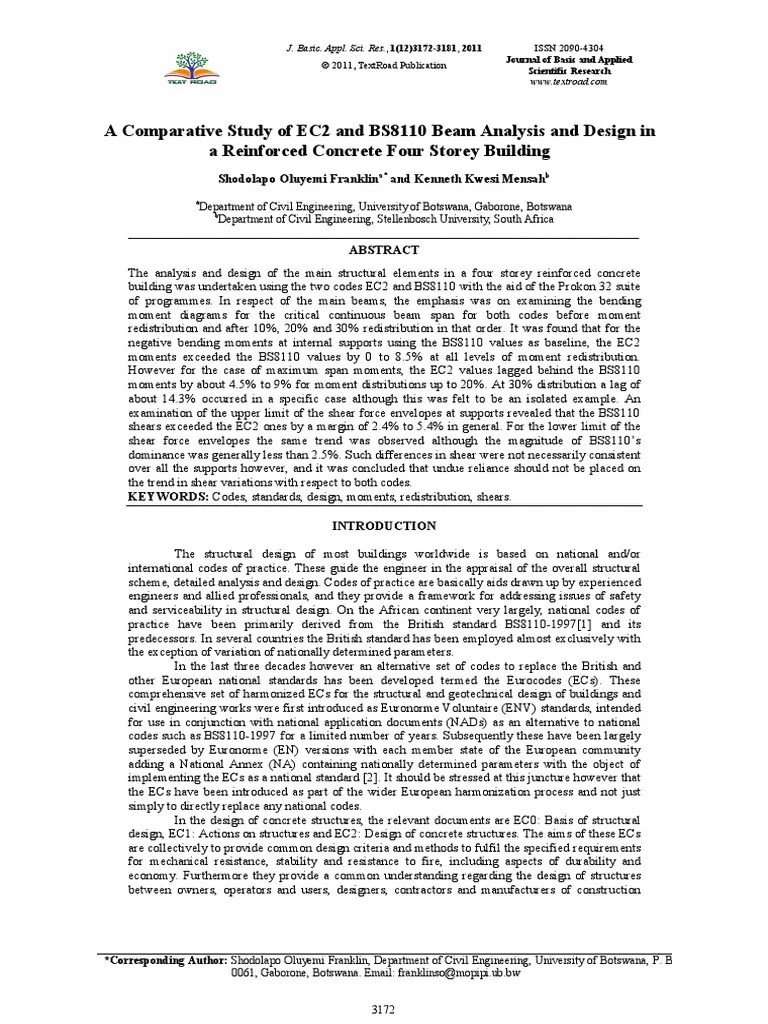 A Comparative Study Of EC2 And BS8110 Be | PDF | Bending | Beam (Structure)