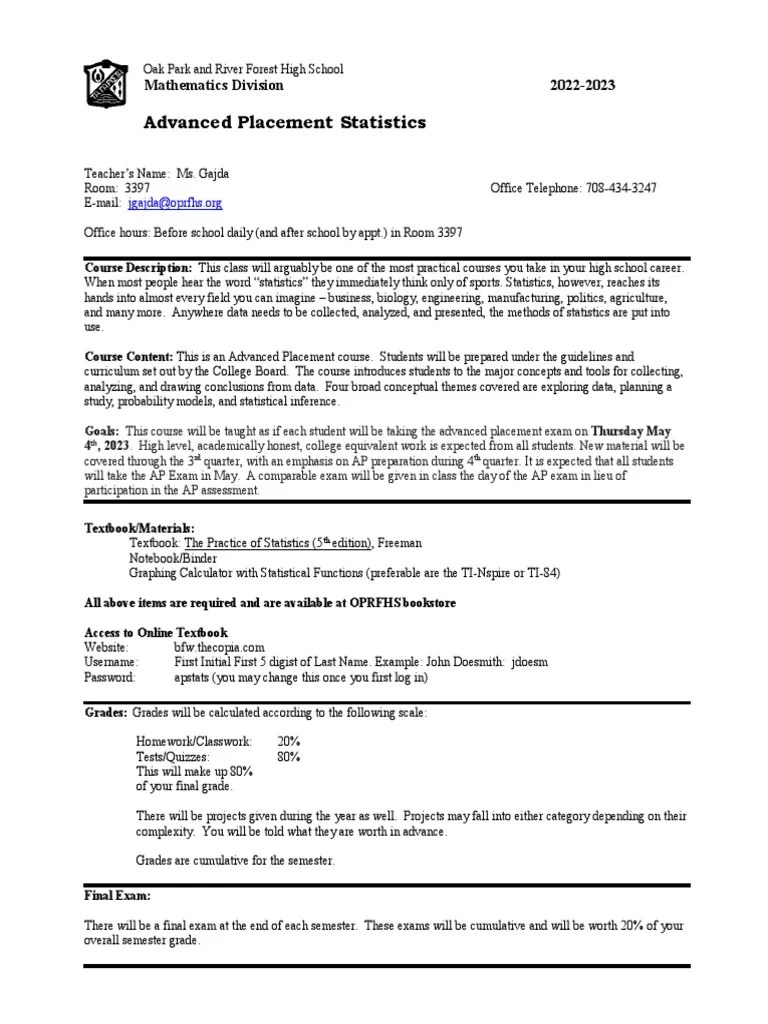 AP Stats Course Description 22-23 | PDF