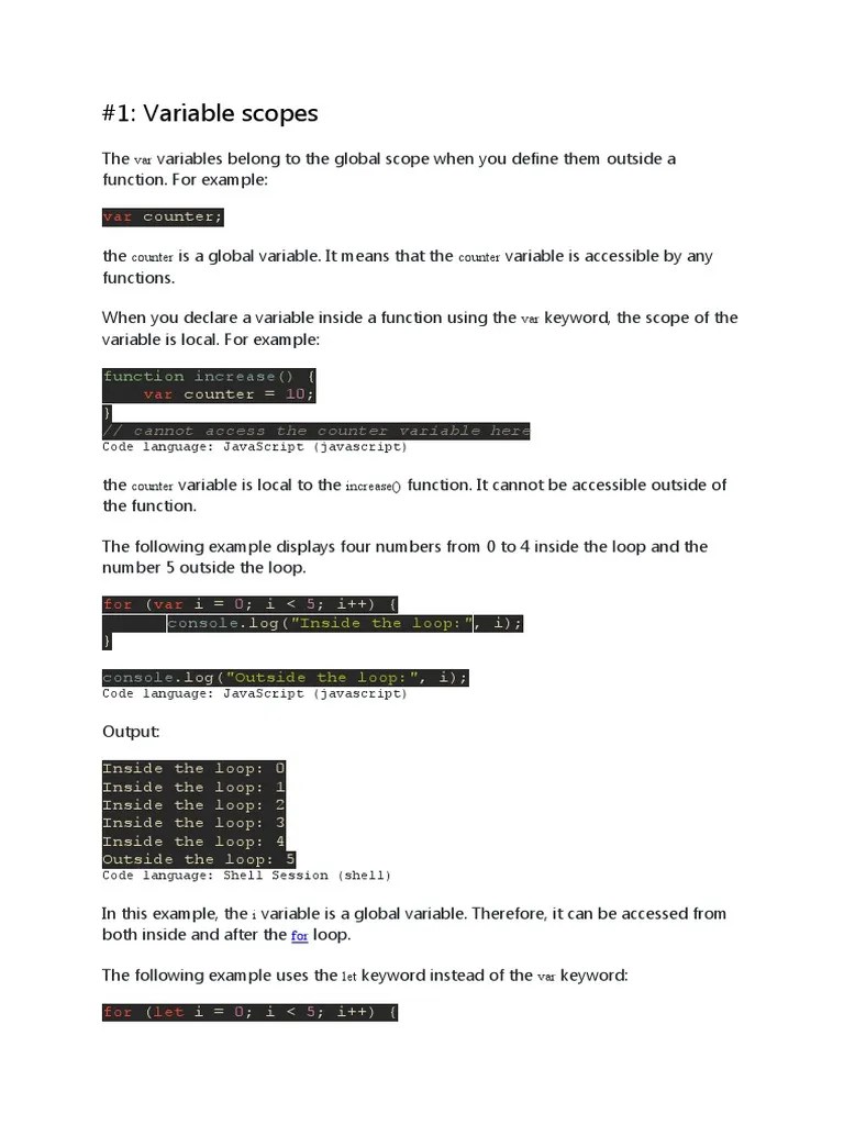 #1: Variable Scopes: Counter | PDF | Java Script | Scope (Computer Science)