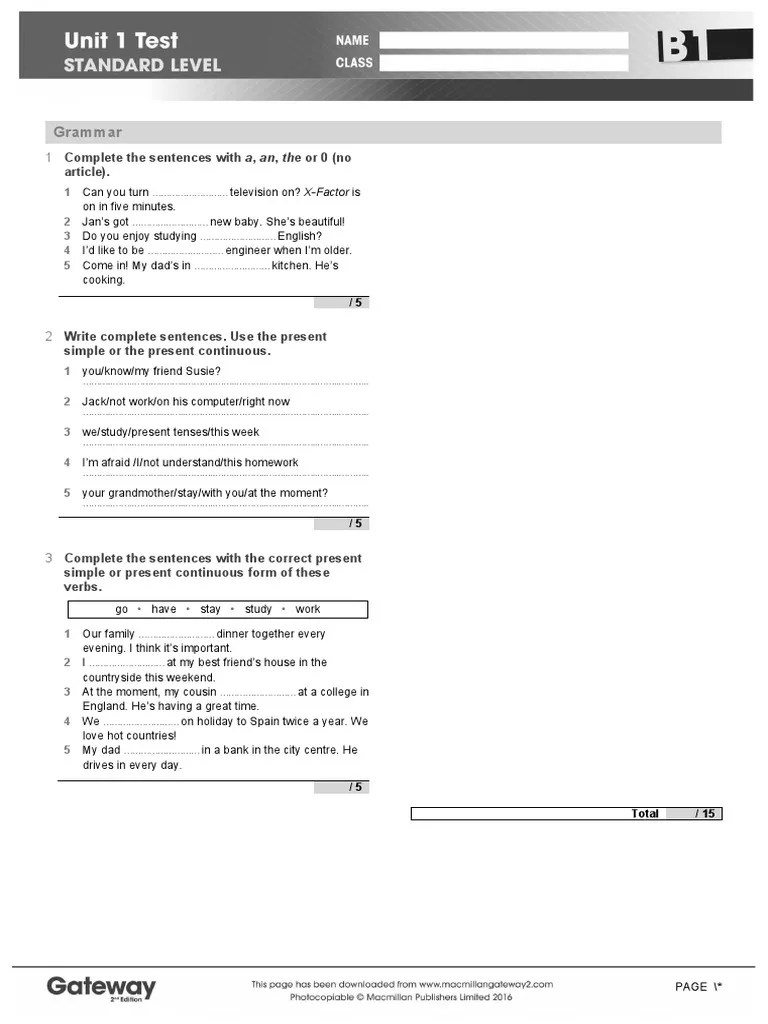 B1 UNIT 1 Test Standard | PDF