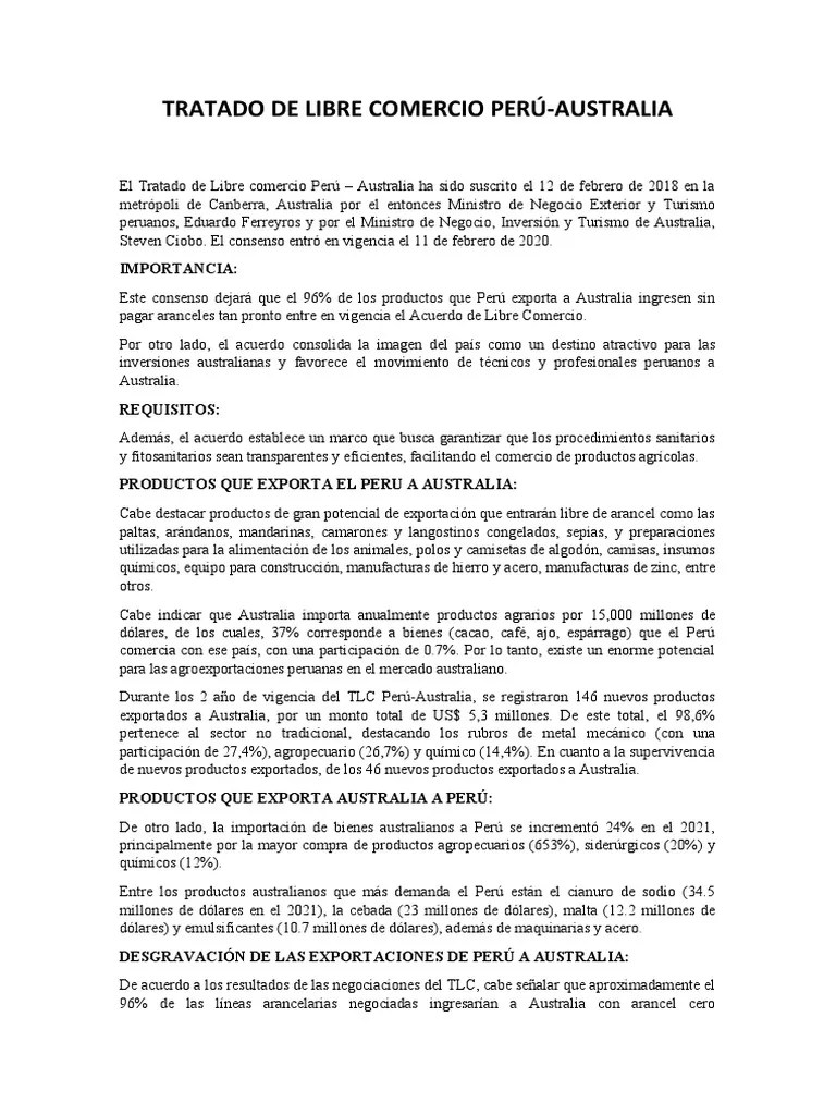Tratado De Libre Comercio Perú A Australia Upt | PDF | Perú | Australia