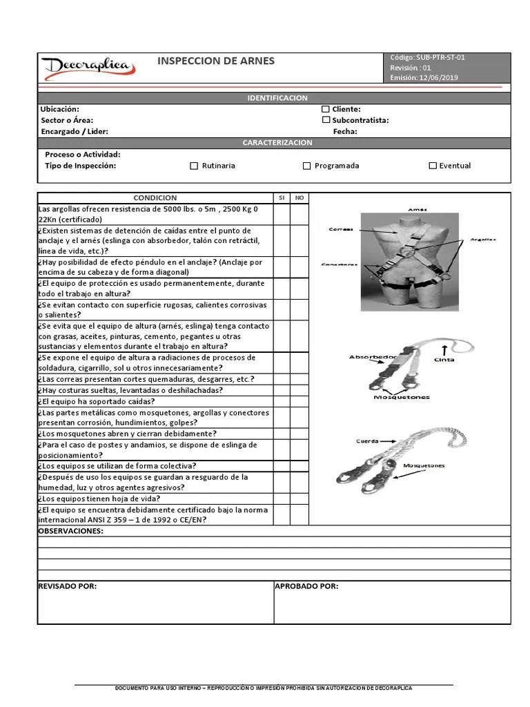 Inspeccion De Arnes | Descargar Gratis PDF | Materiales