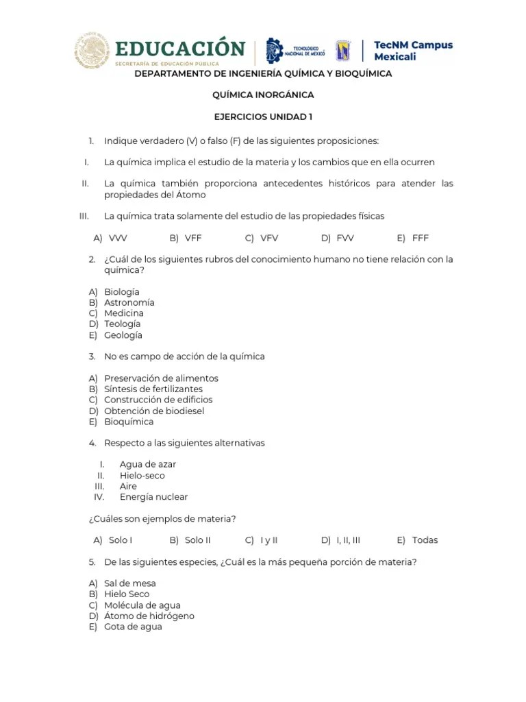Ejercicios Unidad 1 - Quimica Inorganica | Descargar Gratis PDF | Protón | Neutrón