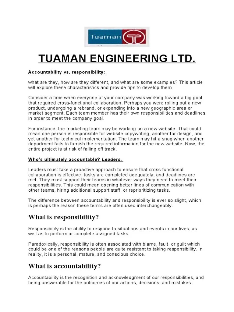 Responsibility VS Accountability | PDF | Accountability | Goal