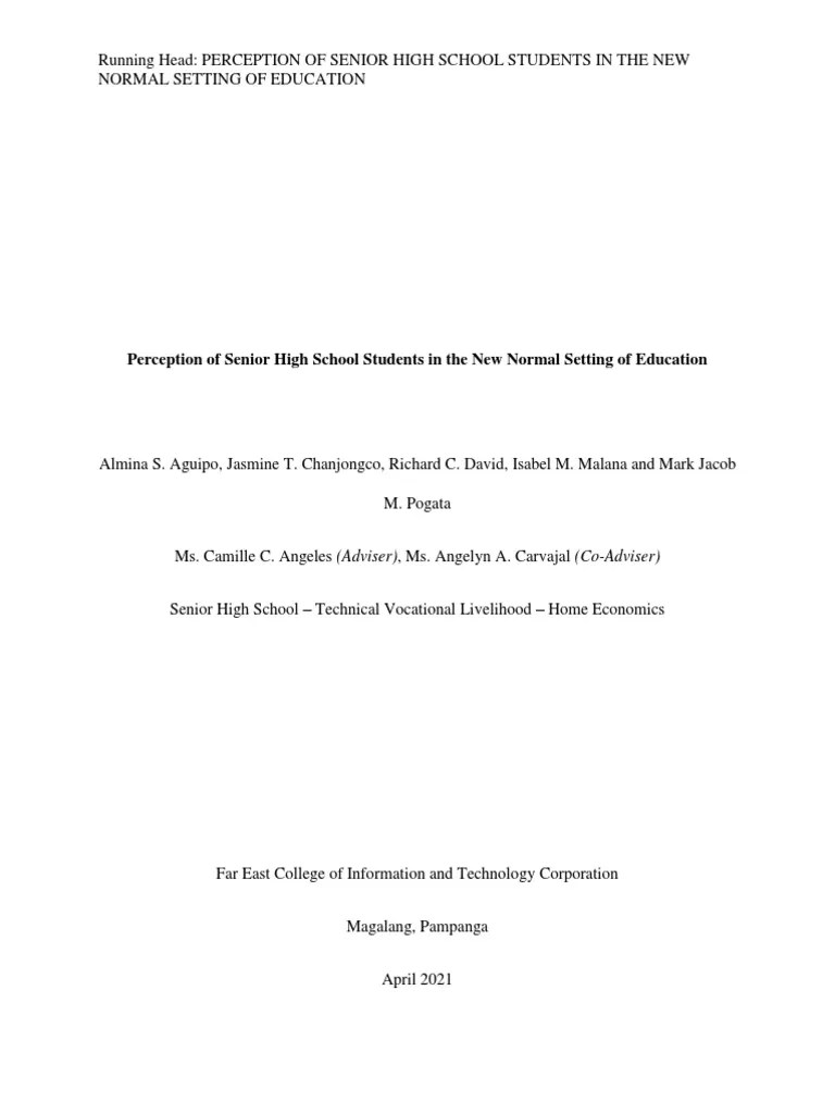 Perception Of Senior High School Students In The New Normal Setting Of ...