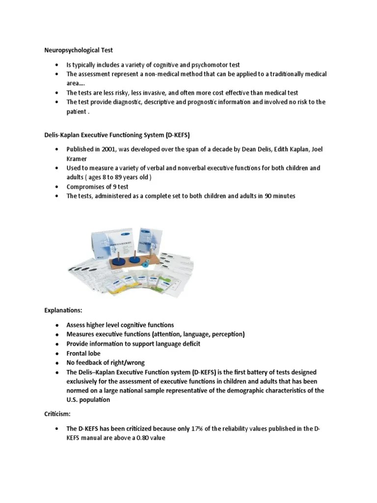 Neuropsychological Test | PDF | Psychology | Mental Processes