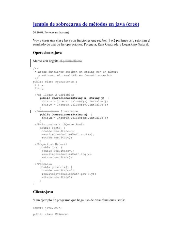 Jemplo De Sobrecarga De Métodos En Java | PDF
