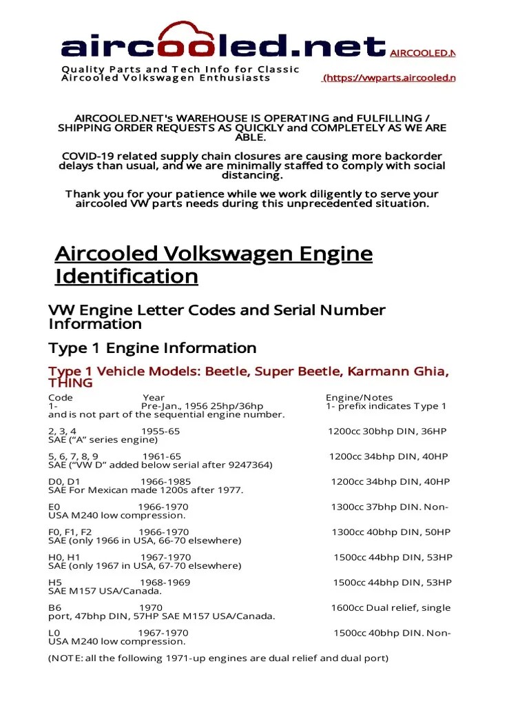 Aircooled Volkswagen Engine Identification - VW Parts For Aircooled ...