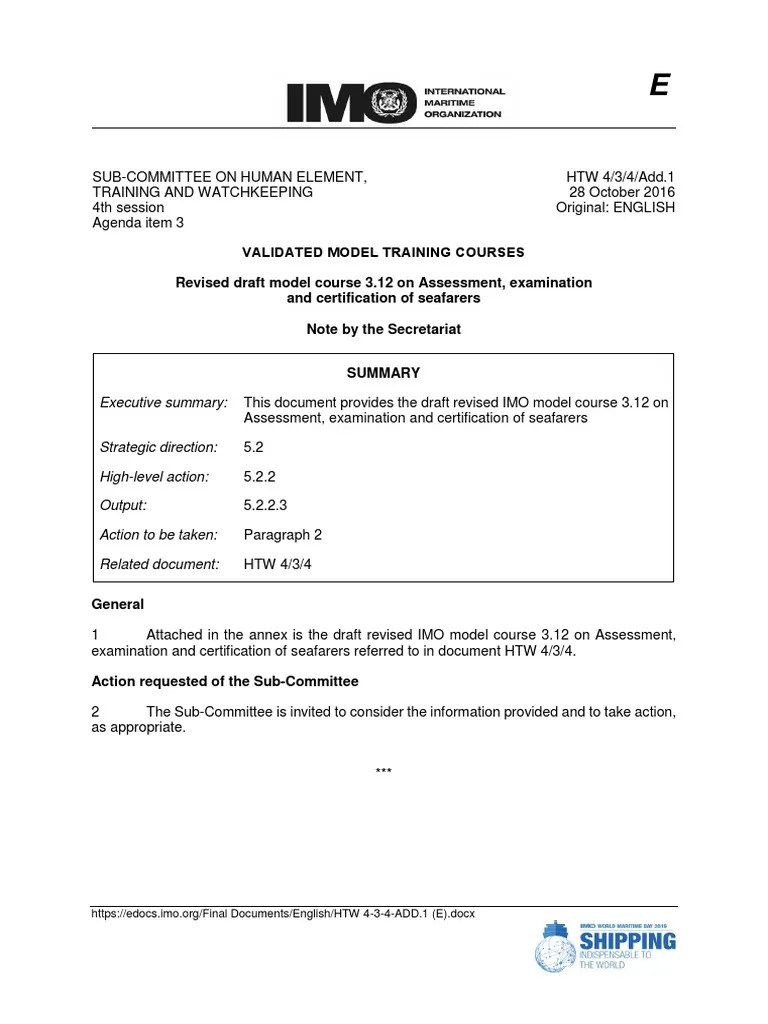 Assessment, Examination And Certification Of Seafarers - IMO Model ...