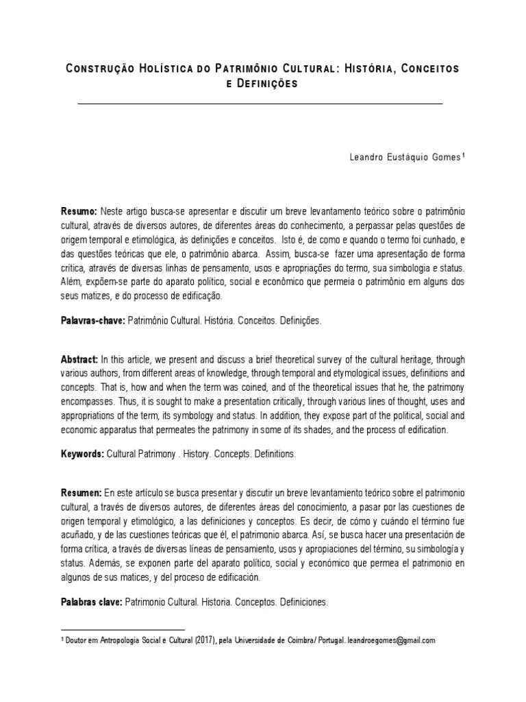 Construção Holística Do Patrimônio Cultural - História, Conceitos E ...