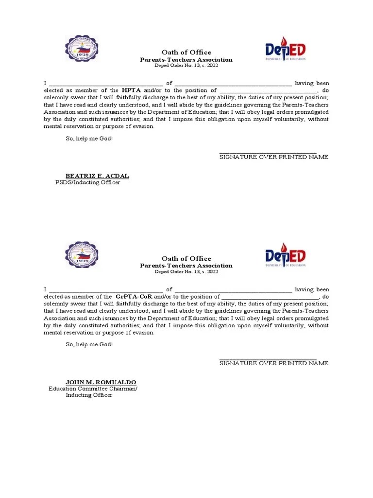 Oath Of Office | PDF | Oath Of Office | Government Institutions