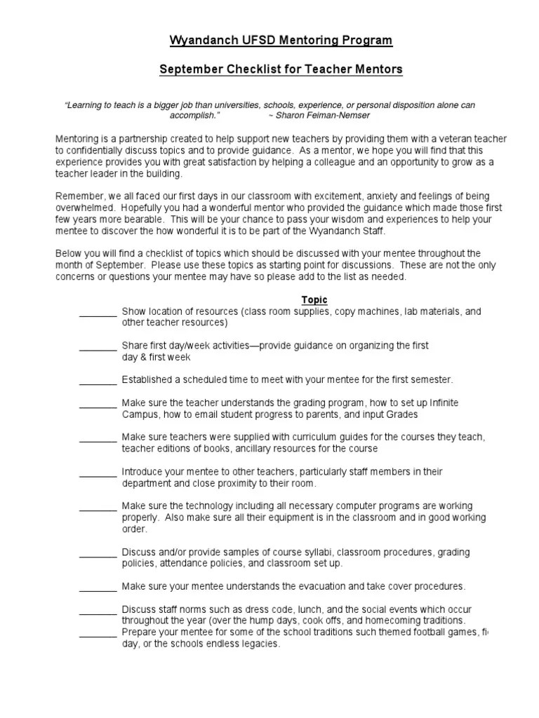 Mentor Checklist | PDF | Mentorship | Teachers