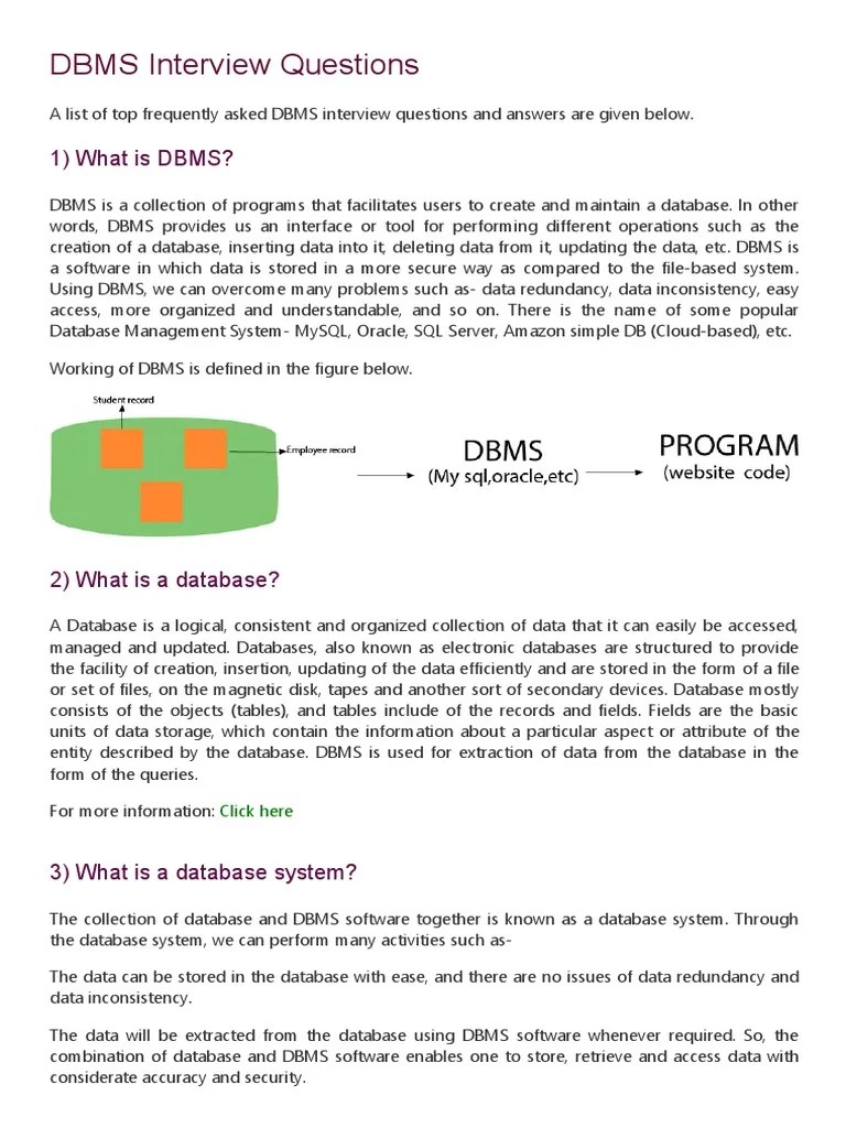 DBMS Interview Questions (2021) - Javatpoint | PDF | Relational ...