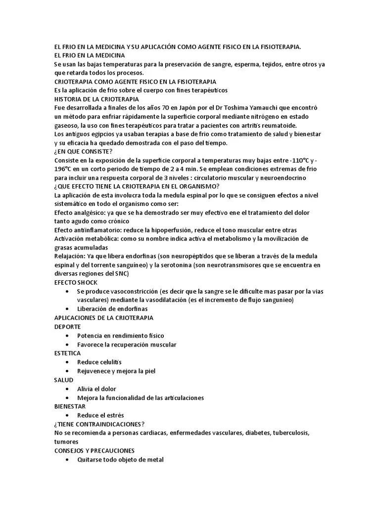 EL FRIO EN LA MEDICINA Y SU APLICACIÓN COMO AGENTE FISICO EN LA ...
