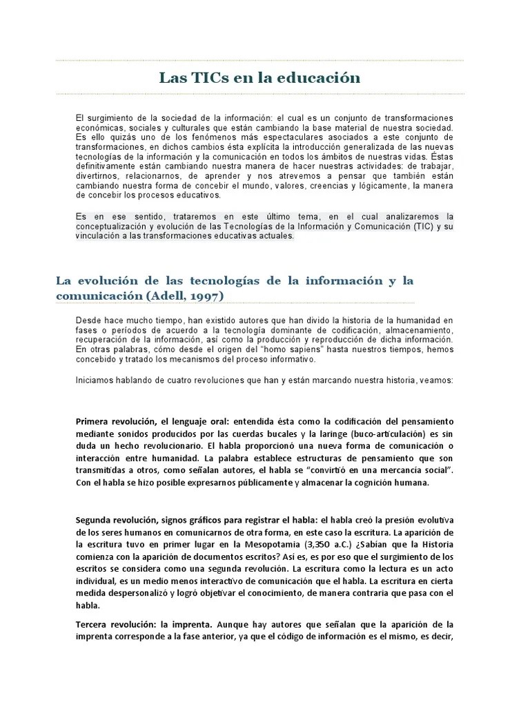 Las TICs En La Educación | PDF | Método De Enseñanza | Tecnología De Información Y Comunicaciones