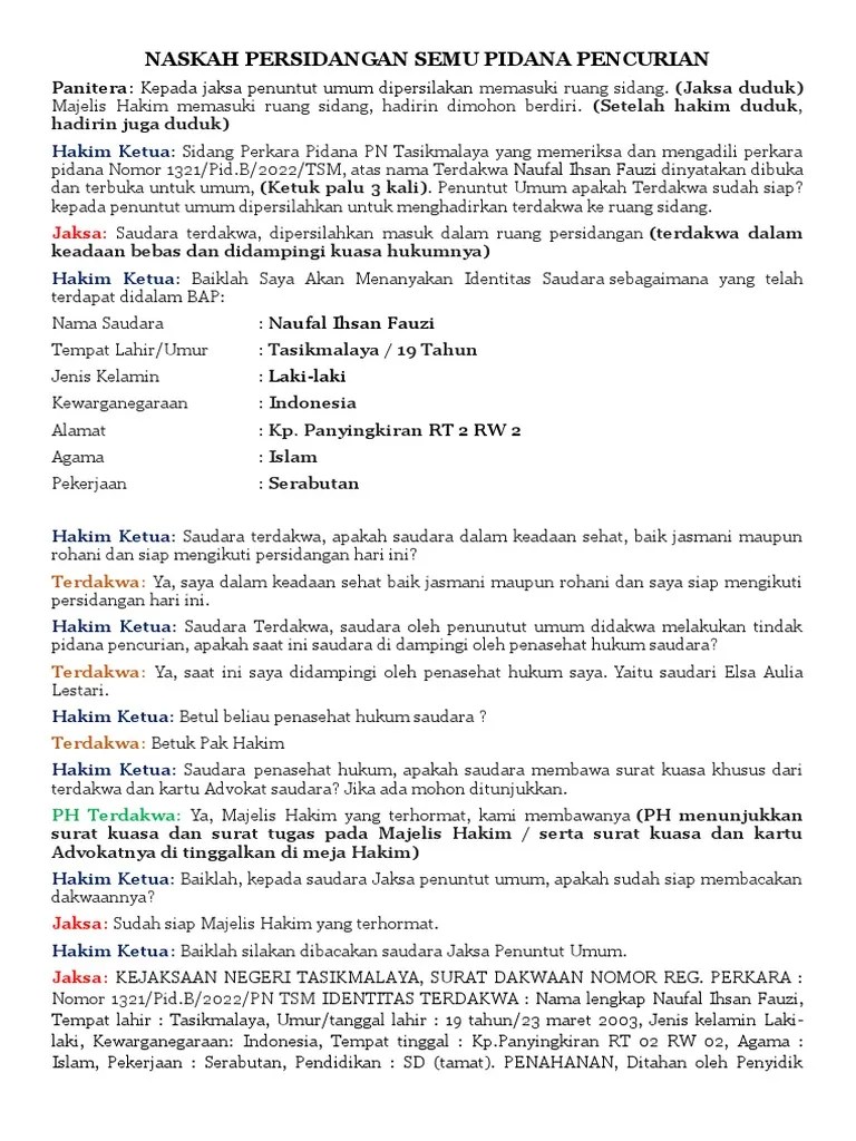 Naskah Sidang Peradilan Semu Pidana Pencurian | PDF | Hukum