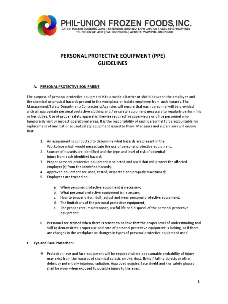 Personal Protective Equipment Issuance And Monitoring Guidelines | PDF ...