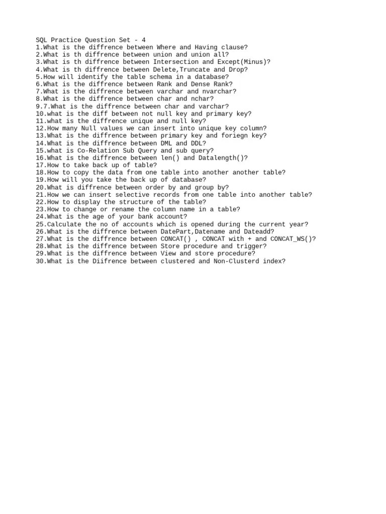 SQL Practice Question Set - 4 | PDF