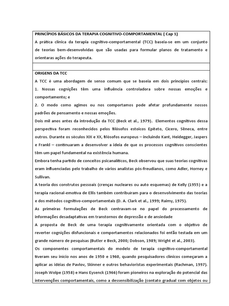 Princípios Básicos Da Terapia Cognitivo | PDF | Terapia Cognitiva Comportamental | Pensamento