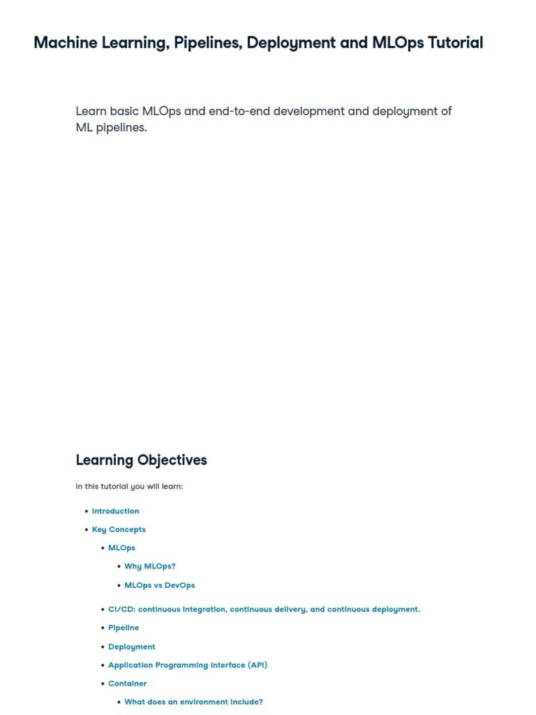 Machine Learning, Pipelines, Deployment And MLOps Tutorial DataCamp | PDF