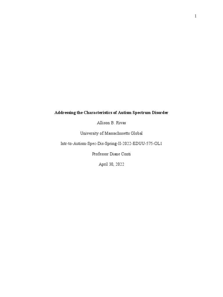 Addressing The Characteristics Of Autism Spectrum Disorder Paper | PDF ...
