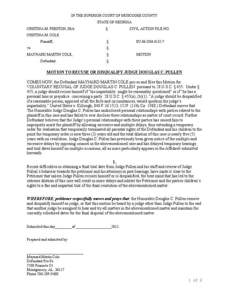 Motion To Recuse | PDF | Judicial Disqualification | Judge