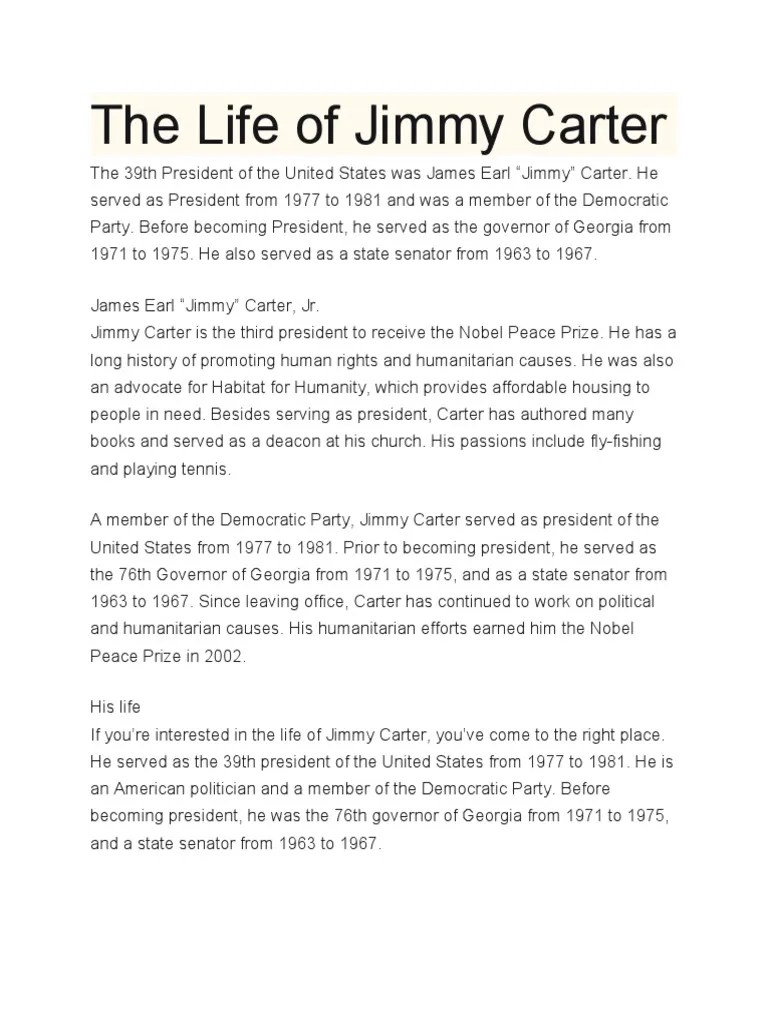 The Life Of Jimmy Carter | PDF | Jimmy Carter | Economies