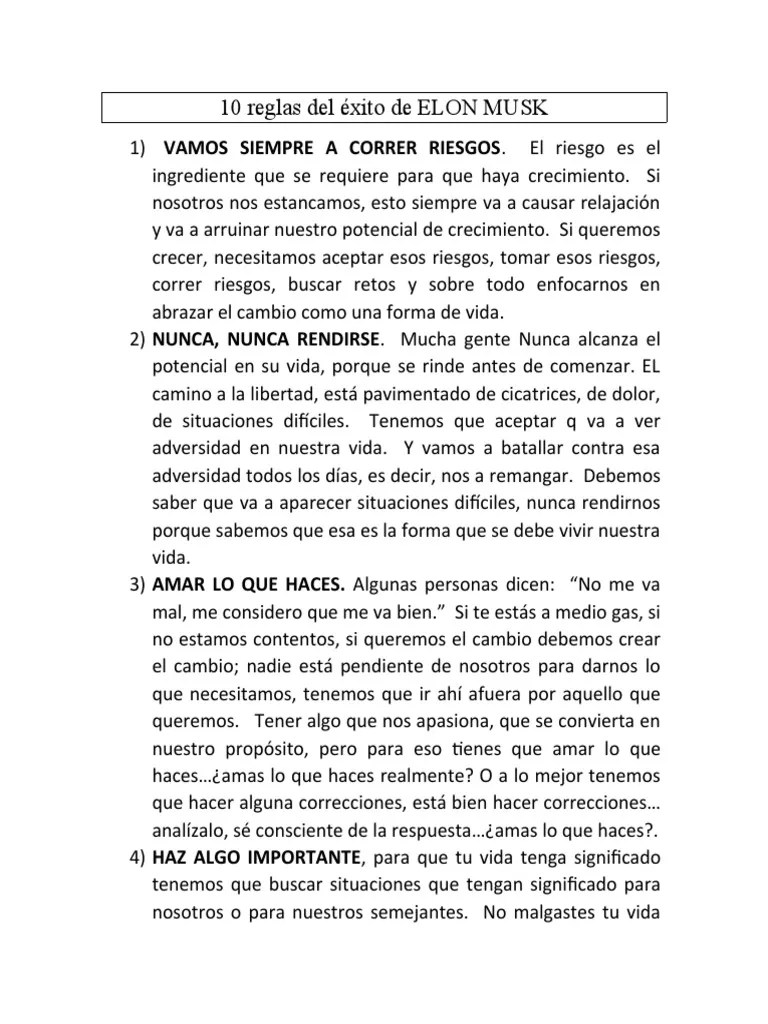 10 Reglas De Exito De Elon Musk | PDF