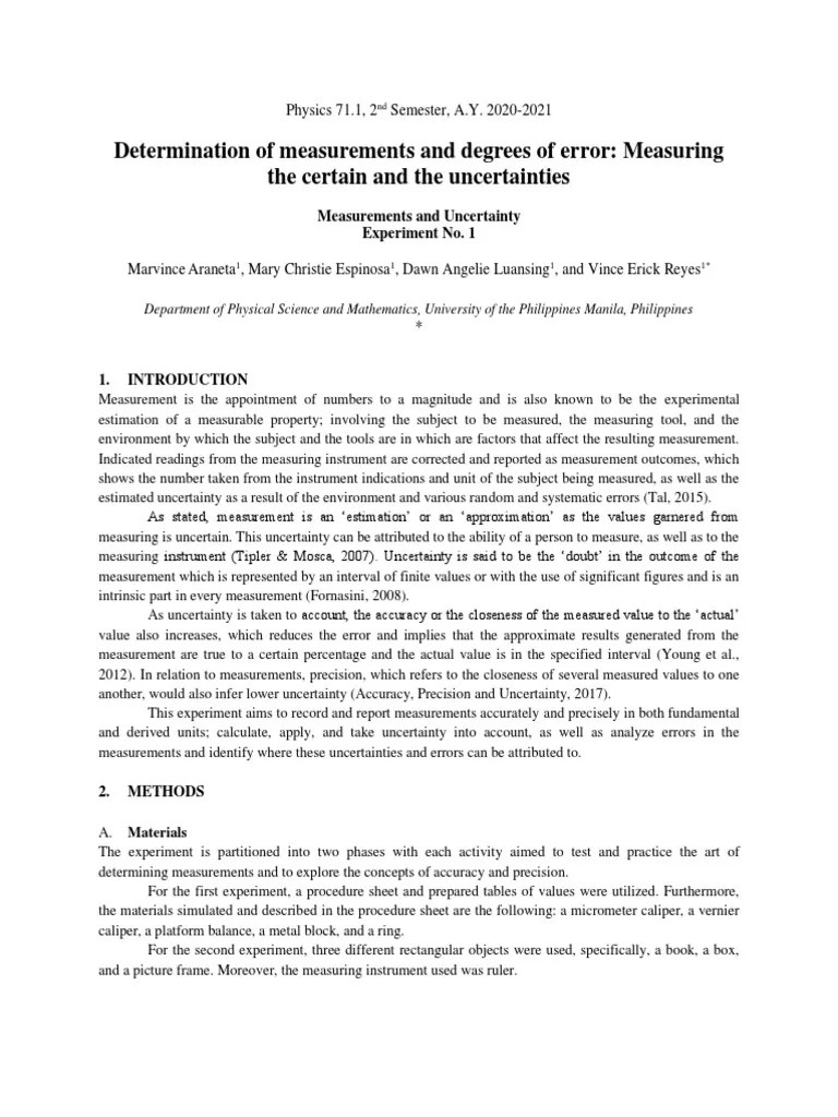 Measurement Uncertainty In Physics Lab | PDF | Significant Figures ...