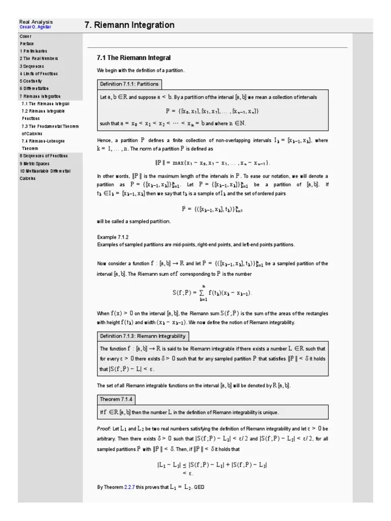 An Introduction To The Definition And Fundamental Properties Of The Riemann Integral | PDF ...