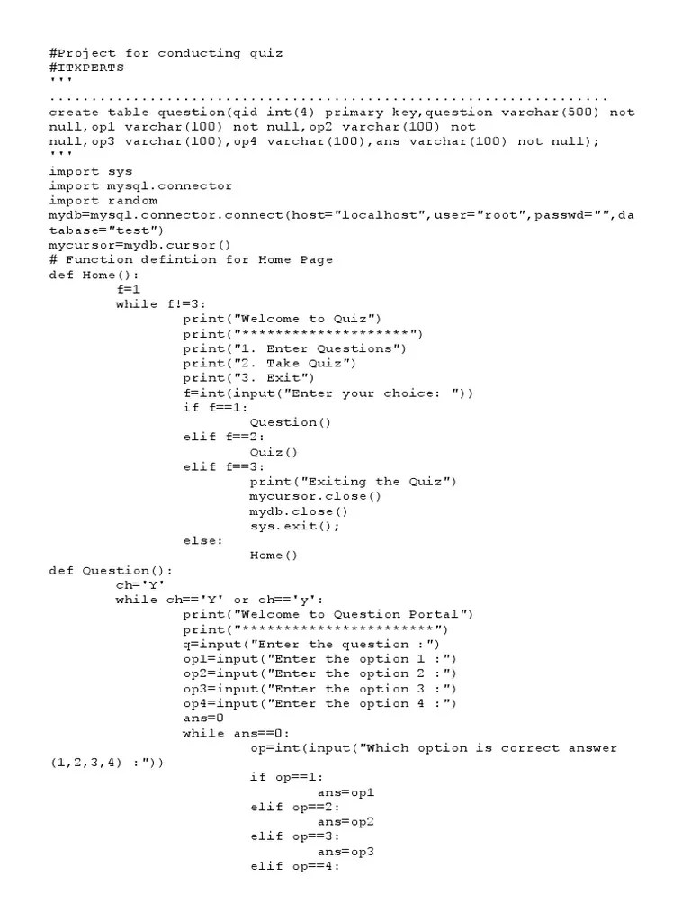 Quiz System In Python Source Code | PDF | Computing | Systems Engineering